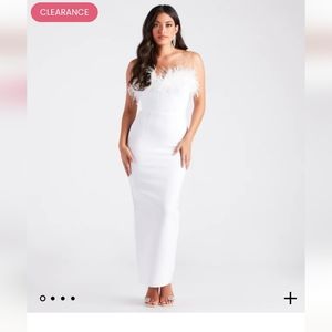 Olivia Formal Marabou White Feather Bandage Dress (Engagement BRIDAL Dress)